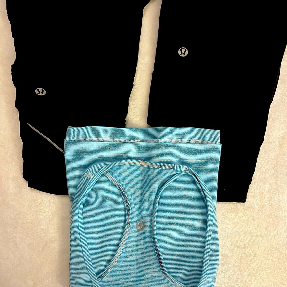 LuluLemon bundle of 2 black crop Capri leggings and 1 tank top. Size 4.